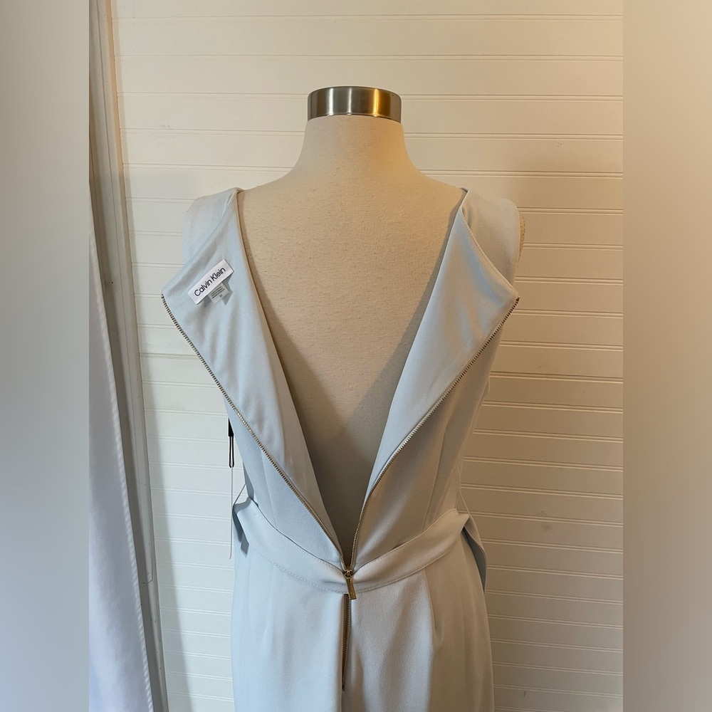 Calvin Klein Light Blue Crepe Ruffle Tulip Hem Faux Wrap Dress NWT Size 10 - Picture 12 of 13